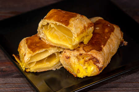 Butter Puff Pastry with Eggs Cheese Yogurt Topの写真素材