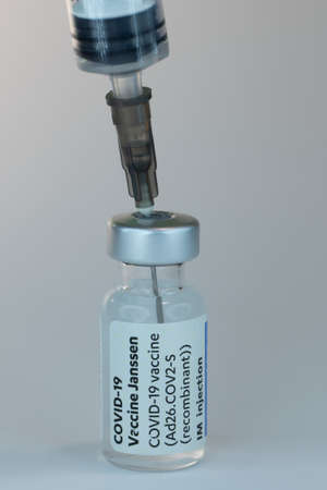 Janssen Vaccine COVID-19 Injection Needle white backgroundのeditorial素材