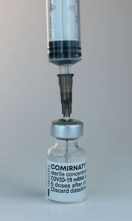 Comirnaty BioNTech Pfizer Vaccine COVID-19 Injection white Needleのeditorial素材