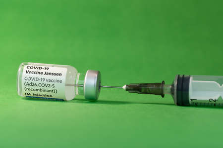 Janssen Vaccine COVID-19 Injection Needle white backgroundのeditorial素材