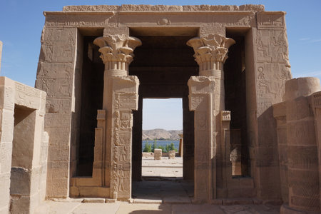 Beautiful architecture at Philae temple, Aswan, Egyptの写真素材