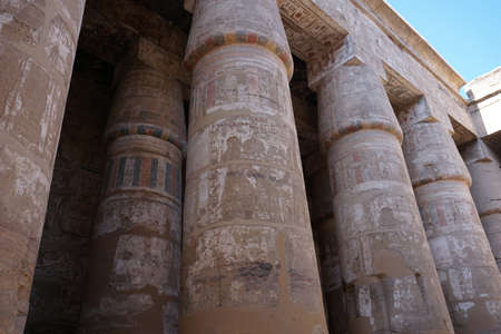 Giant pillars with hieroglyphics at the Karnak Temple, Luxor, Egypt