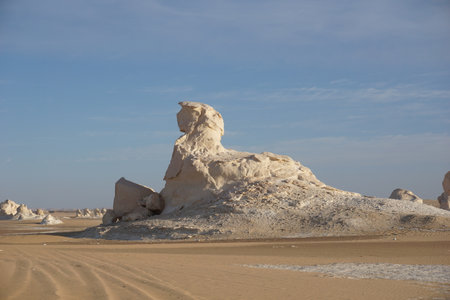 Sphinx shaped rock formation in the white desert, Egyptの写真素材