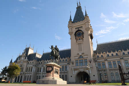 The impressive front facade of Iasis famous Palace of Culture, Romania 2021のeditorial素材