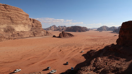 Shot from a view point in the Wadi Rum desert, Jordan 2021の写真素材
