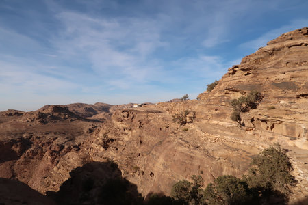 High up on the desert hiking trail from Little Petra to the Monastery, Petra, Jordan 2021の写真素材