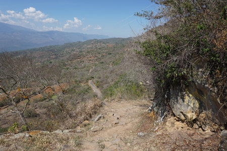 The Beginning of the Camino Real, descending from Barichara into the Chicamocha Canyon, Colombia 2020の写真素材