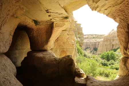 View out of a cave next to the trail leading through the Pigeon Valley, Gの写真素材