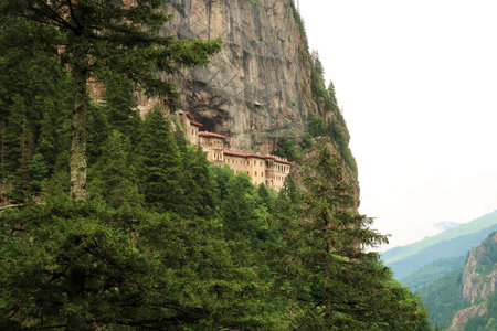 Spectacular view from the Aya Varvara Church, Kilisesi onto the Sumela, Sの写真素材