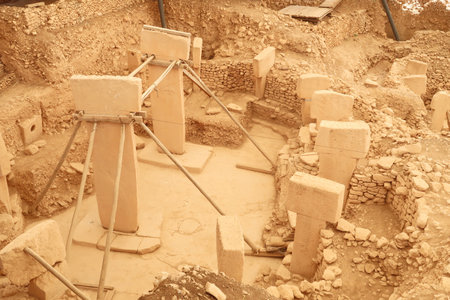 View onto Enclosure F at the neolithic archaeological site of Gの写真素材