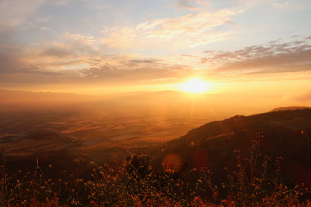 Spectacular sunset over the valley next to Pamukkale, Turkey 2022の写真素材