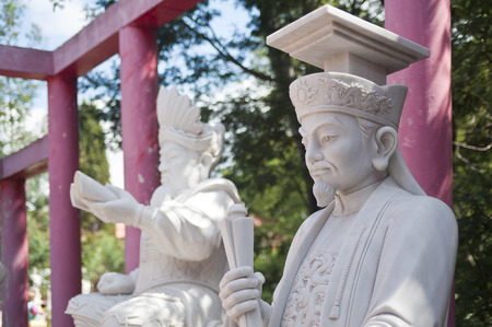 beautiful walk among the statues of an ancient pagoda in Frejus Franceの写真素材