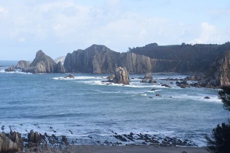 view of the coast of Cudillero, Asturias, Spainの写真素材