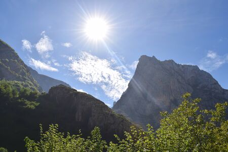 view of the mountains from Bulnes, Asturias, Spainの写真素材
