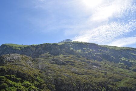 view of Torre Cerredo from Bulnes, Asturias, Spainの写真素材