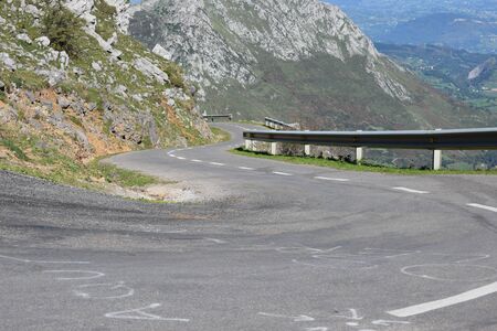 View of the ascending road to Angliru, Asturias, Spainの写真素材