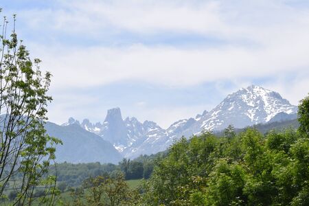 view of the valley with the Naranjo de Bulnes in the background, Asturias, Spainの写真素材