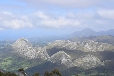 view of the Sierra del Sueve from the Mirador del Fito, Asturias, Spainの写真素材