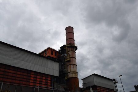 view of chimney of a steel plant in Aviles, Asturiasの写真素材