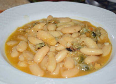 view of a plate of Asturian bean stewの写真素材