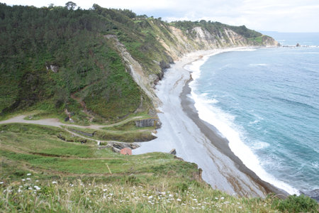 view of Vallina beach, Cudillero, Asturias, Spainの写真素材