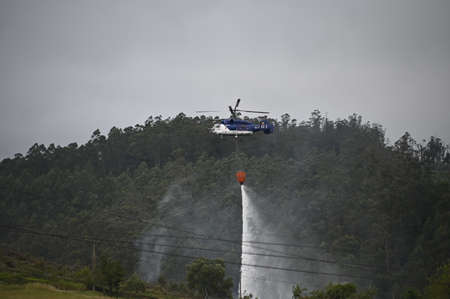 view of fire helicopter in Santirso of Abres, Asturias, Spainの写真素材