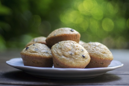 A plate of sweet home made muffinsの写真素材