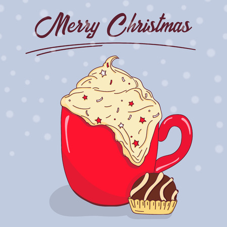 Hand drawn Christmas card. Merry Christmas and New Year typography. Cute holidays greeting card, invitation, poster and templates. Vector illustration.のイラスト素材