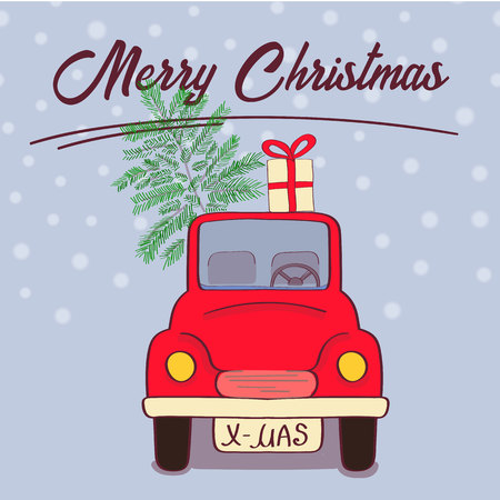 Hand drawn Christmas card. Merry Christmas and New Year typography. Cute holidays greeting card, invitation, poster and templates. Vector illustration.のイラスト素材