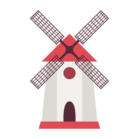 Windmill and farm house in flat style. Vector illustrationのイラスト素材