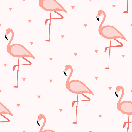 Tropical flamingo pattern. Seamless flamingo pattern with hearts, Vector illustrationのイラスト素材