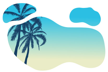 Tropical landscape Palm, sand, ocean on background Vector illustration.のイラスト素材
