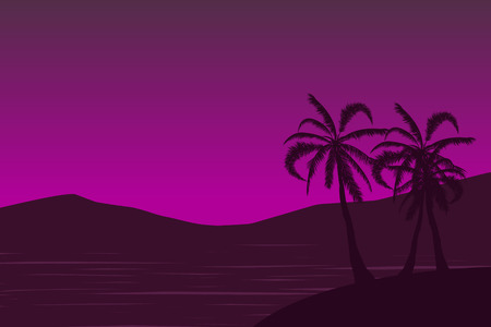 Tropical landscape Summer background. Palm trees silhouette. Vector illustrationのイラスト素材