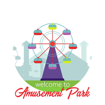 Welcome to amusement park Amusement park landscape in flat style Vector illustration. Vector concept for web, appsのイラスト素材