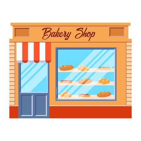 Vector modern cafe detailed facade in flat style. Vector illustration. Flat style illustrationのイラスト素材