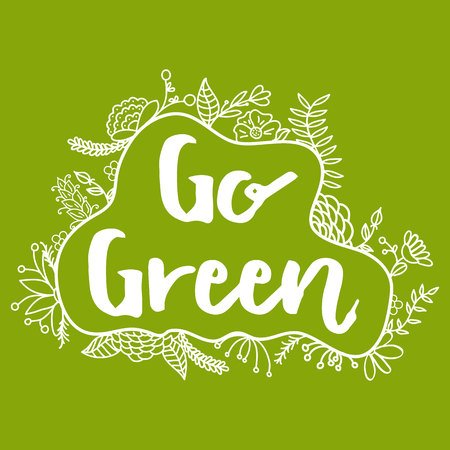 Go green. Zero Waste Concept. Hand drawn elements of zero waste life. Zero waste concept card. Good for posters, banners, web design, cards. Vector illustration.のイラスト素材