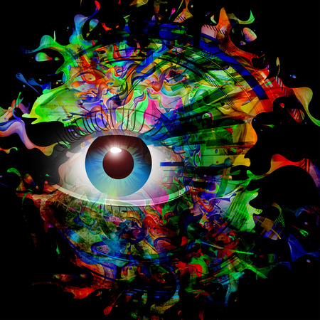 Esoteric illustration of eye on a colored backgroundの写真素材