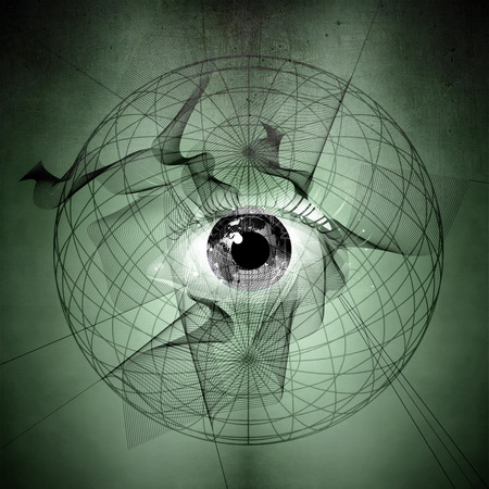 Esoteric illustration of eye on a colored backgroundの写真素材