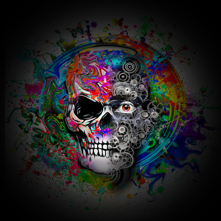 Skull on colored creative mysterious backgroundの写真素材