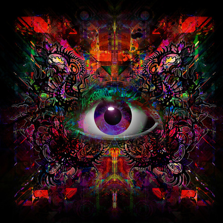 Colorful Magic eye with music signs on backgroundの写真素材
