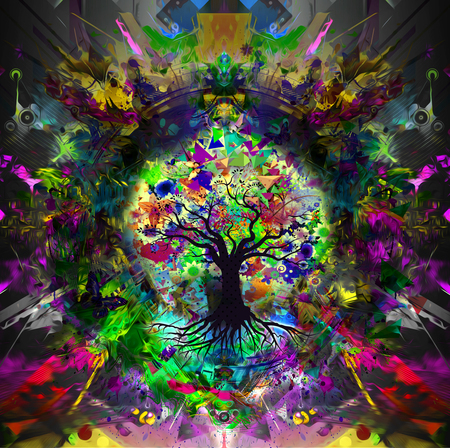 Abstract floral background with butterfliesの写真素材