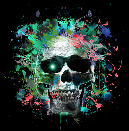 Skull on colored creative mysterious backgroundの写真素材