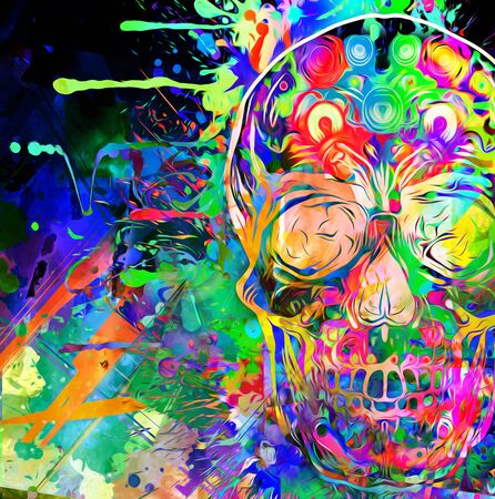 Abstract creative illustration with colorful skullの写真素材