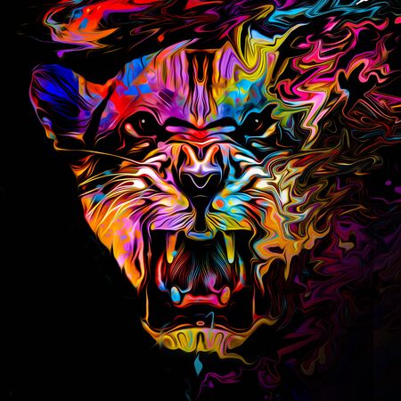 tiger head colorful illustration on white backgroundの写真素材