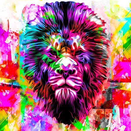 bright artistic lion on colored backgroundの写真素材