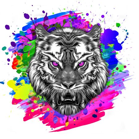 Tiger head with creative abstract element on white backgroundの写真素材