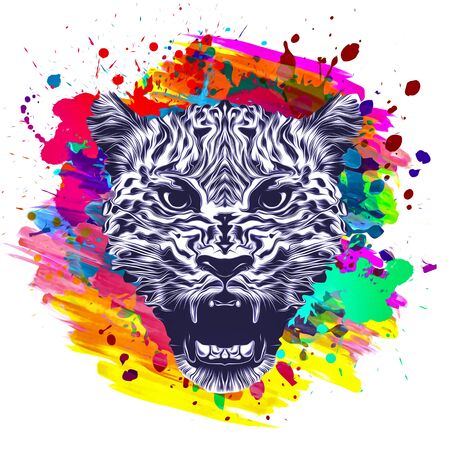 leopard head with creative abstract element on white backgroundの写真素材