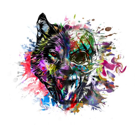 Wolf head with colorful creative abstract element on white backgroundの写真素材