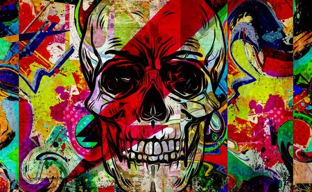 skull graffiti on the wallの写真素材