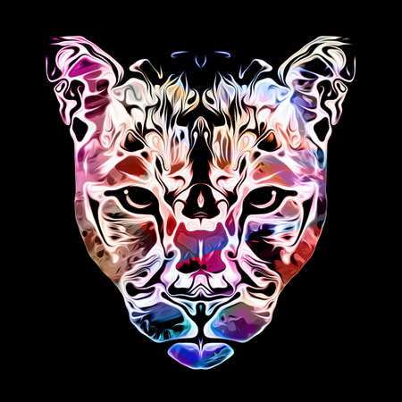 grunge background with graffiti and painted lionの写真素材